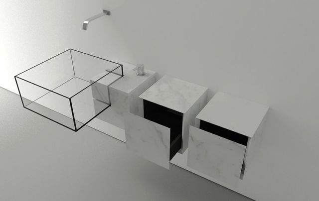 прозрачная стеклянная раковина из стекла с ящиками Kub Basin