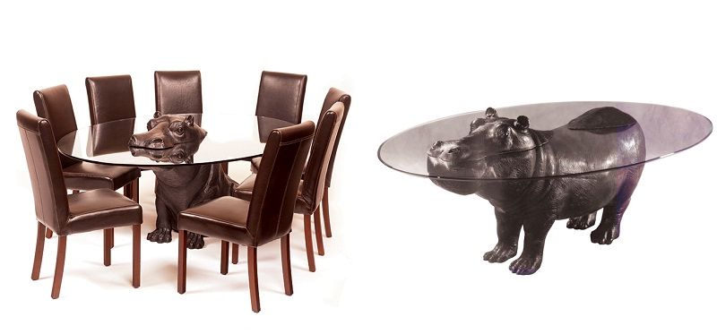 stoły w postaci zwierząt - hipopotam