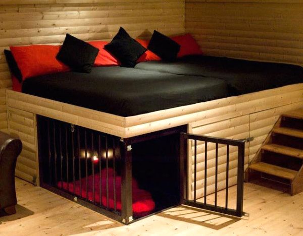 кровать для людей с местом для собаки