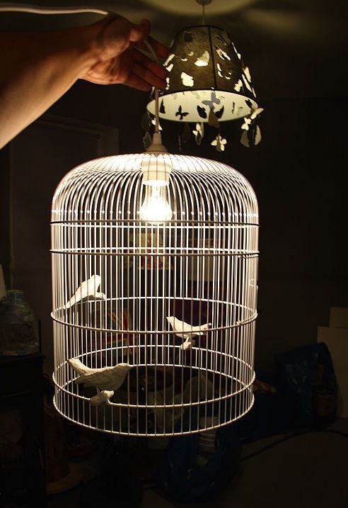 оригинальный светильник из птичьей клетки своими руками