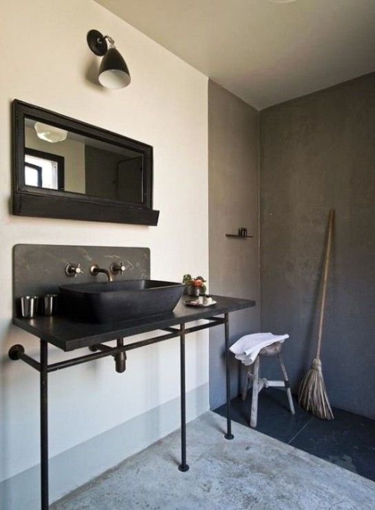 интерьер ванной в стиле индустриального минимализма