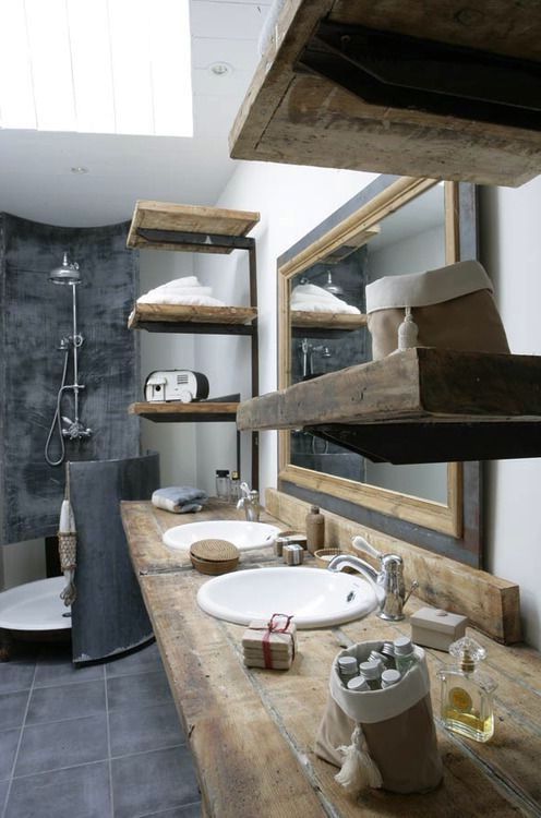 деревянная мебель для ванной комнаты в индустриальном стиле
