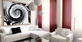 белый интерьер с контрастными цветами