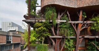 вид с улицы на зеленый дом с деревьями 25 green