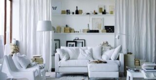 скандинавский белый интерьер гостиной